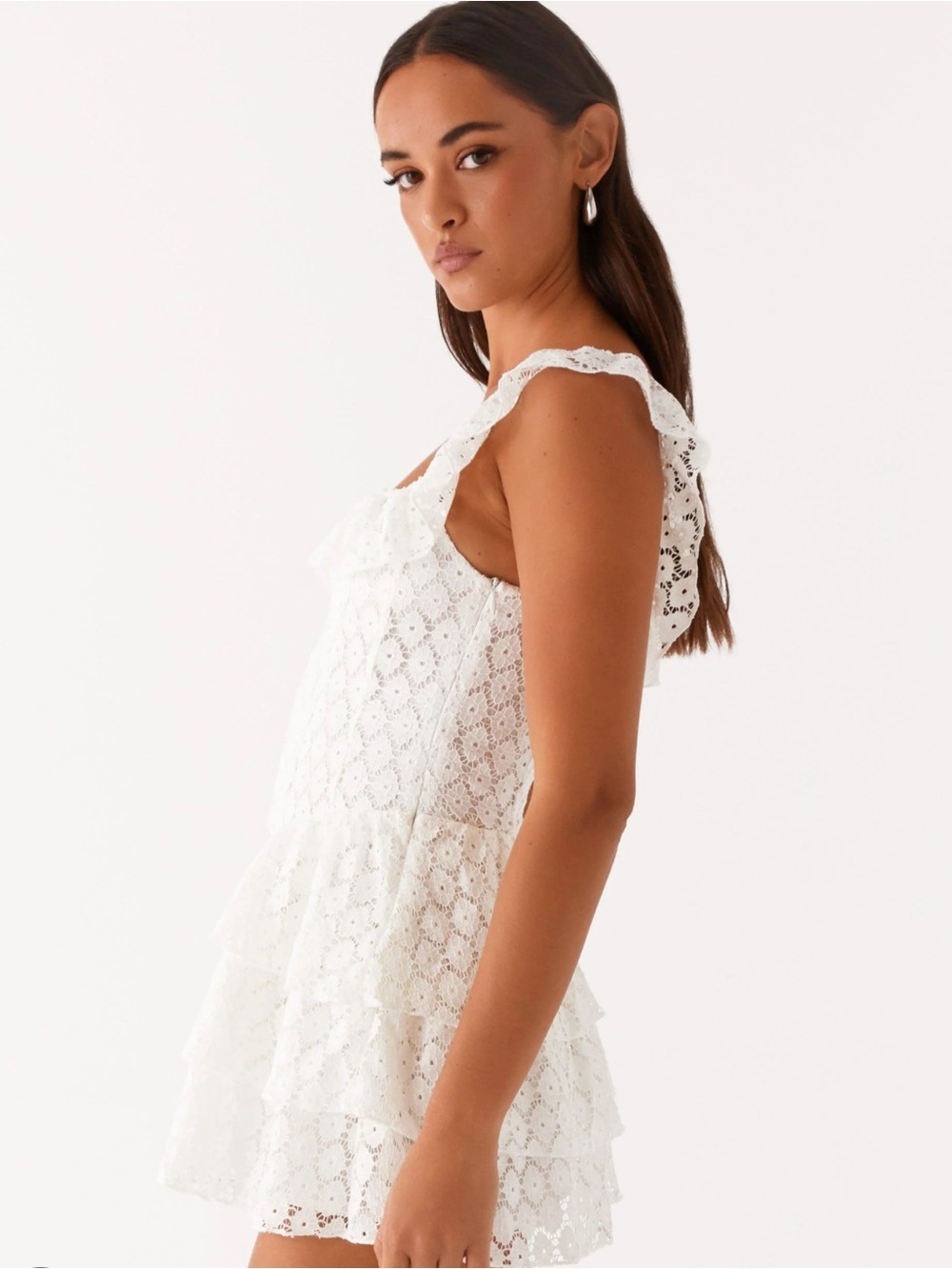 White Lace Ruffle Dress - Picture 2 of 5